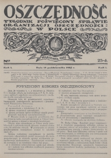 Oszczędność : tygodnik poświęcony sprawie organizacji oszczędności w Polsce. 1925, nr 23-24