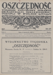 Oszczędność : tygodnik poświęcony sprawie organizacji oszczędności w Polsce. 1925, nr 26-27