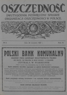 Oszczędność : dwutygodnik poświęcony sprawie organizacji oszczędności w Polsce. 1927, nr 2