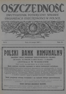 Oszczędność : dwutygodnik poświęcony sprawie organizacji oszczędności w Polsce. 1927, nr 3