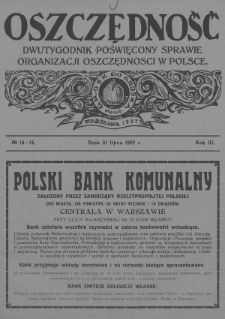 Oszczędność : dwutygodnik poświęcony sprawie organizacji oszczędności w Polsce. 1927, nr 13-14
