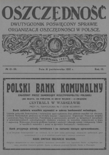 Oszczędność : dwutygodnik poświęcony sprawie organizacji oszczędności w Polsce. 1927, nr 19-20