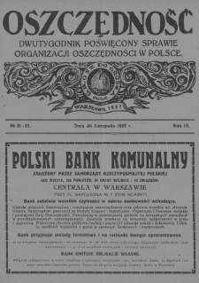 Oszczędność : dwutygodnik poświęcony sprawie organizacji oszczędności w Polsce. 1927, nr 21-22