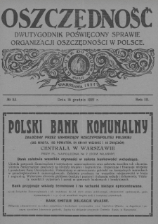 Oszczędność : dwutygodnik poświęcony sprawie organizacji oszczędności w Polsce. 1927, nr 23