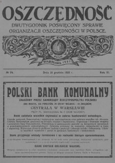 Oszczędność : dwutygodnik poświęcony sprawie organizacji oszczędności w Polsce. 1927, nr 24