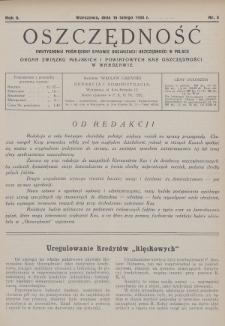 Oszczędność : dwutygodnik poświęcony sprawie organizacji oszczędności w Polsce : organ Związku Miejskich i Powiatowych Kas Oszczędności w Warszawie. 1933, nr 3