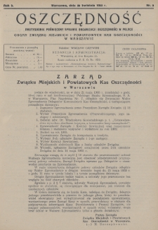 Oszczędność : dwutygodnik poświęcony sprawie organizacji oszczędności w Polsce : organ Związku Miejskich i Powiatowych Kas Oszczędności w Warszawie. 1933, nr 8