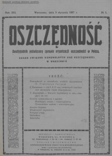 Oszczędność : dwutygodnik poświęcony sprawie organizacji oszczędności w Polsce : organ Związku Komunalnych Kas Oszczędności w Warszawie. 1937, nr 1