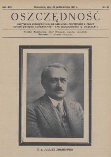 Oszczędność : dwutygodnik poświęcony sprawie organizacji oszczędności w Polsce : organ Związku Komunalnych Kas Oszczędności w Warszawie. 1937, nr 20