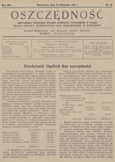 Oszczędność : dwutygodnik poświęcony sprawie organizacji oszczędności w Polsce : organ Związku Komunalnych Kas Oszczędności w Warszawie. 1937, nr 22