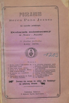 Posłaniec Serca Pana Jezusa do Narodu Polskiego : dodatek miesięczny do „Wieńca” i „Pszczółki”. [R.1], [nr 2] (luty 1876)