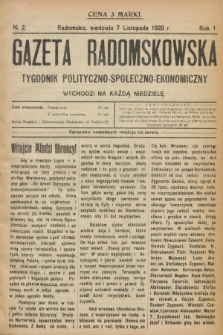 Gazeta Radomskowska : tygodnik polityczno-społeczno-ekonomiczny. R.1, № 2 (7 listopada 1920)
