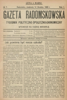 Gazeta Radomskowska : tygodnik polityczno-społeczno-ekonomiczny. R.1, № 7 (12 grudnia 1920)