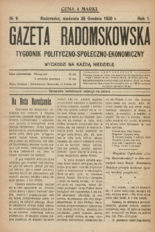 Gazeta Radomskowska : tygodnik polityczno-społeczno-ekonomiczny. R.1, № 9 (26 grudnia 1920)
