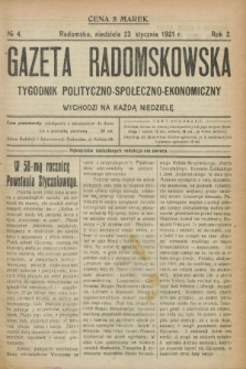 Gazeta Radomskowska : tygodnik polityczno-społeczno-ekonomiczny. R.2, № 4 (23 stycznia 1921)