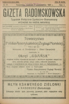 Gazeta Radomskowska : tygodnik polityczno-społeczno-ekonomiczny. R.2, № 41 (9 października 1921)