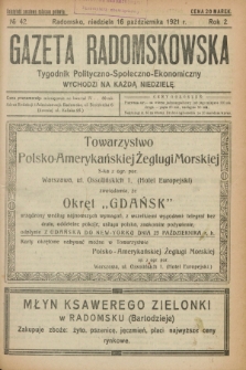 Gazeta Radomskowska : tygodnik polityczno-społeczno-ekonomiczny. R.2, № 42 (16 października 1921)