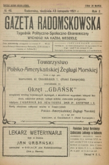 Gazeta Radomskowska : tygodnik polityczno-społeczno-ekonomiczny. R.2, № 46 (13 listopada 1921)