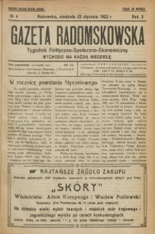 Gazeta Radomskowska : tygodnik polityczno-społeczno-ekonomiczny. R.3, № 4 (22 stycznia 1922)