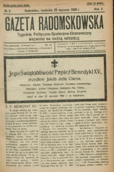 Gazeta Radomskowska : tygodnik polityczno-społeczno-ekonomiczny. R.3, № 5 (29 stycznia 1922)