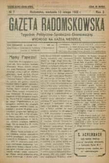 Gazeta Radomskowska : tygodnik polityczno-społeczno-ekonomiczny. R.3, № 7 (12 lutego 1922)