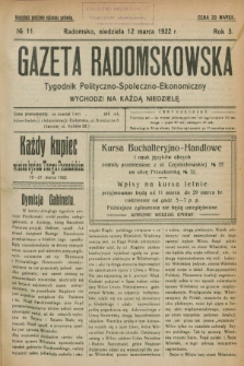 Gazeta Radomskowska : tygodnik polityczno-społeczno-ekonomiczny. R.3, № 11 (12 marca 1922)