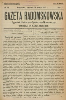 Gazeta Radomskowska : tygodnik polityczno-społeczno-ekonomiczny. R.3, № 13 (26 marca 1922)