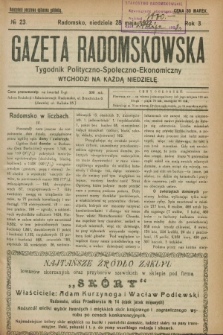 Gazeta Radomskowska : tygodnik polityczno-społeczno-ekonomiczny. R.3, № 23 (28 maja 1922)