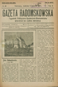 Gazeta Radomskowska : tygodnik polityczno-społeczno-ekonomiczny. R.3, № 24 (4 czerwca 1922)