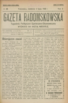 Gazeta Radomskowska : tygodnik polityczno-społeczno-ekonomiczny. R.3, № 28 (2 lipca 1922)