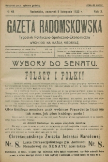 Gazeta Radomskowska : tygodnik polityczno-społeczno-ekonomiczny. R.3, № 48 (9 listopada 1922)