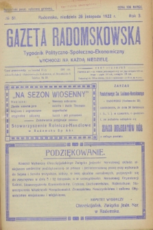 Gazeta Radomskowska : tygodnik polityczno-społeczno-ekonomiczny. R.3, № 51 (26 listopada 1922)