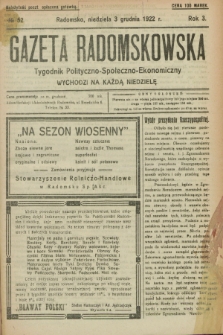 Gazeta Radomskowska : tygodnik polityczno-społeczno-ekonomiczny. R.3, № 52 (3 grudnia 1922)