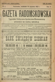 Gazeta Radomskowska : tygodnik polityczno-społeczno-ekonomiczny. R.4, № 2 (14 stycznia 1923)