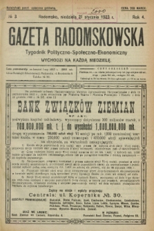 Gazeta Radomskowska : tygodnik polityczno-społeczno-ekonomiczny. R.4, № 3 (21 stycznia 1923)