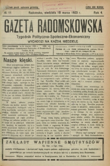 Gazeta Radomskowska : tygodnik polityczno-społeczno-ekonomiczny. R.4, № 11 (18 marca 1923)