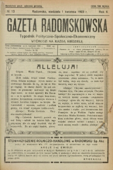 Gazeta Radomskowska : tygodnik polityczno-społeczno-ekonomiczny. R.4, № 13 (1 kwietnia 1923)