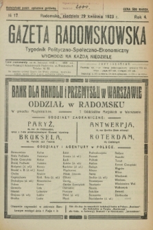 Gazeta Radomskowska : tygodnik polityczno-społeczno-ekonomiczny. R.4, № 17 (29 kwietnia 1923)