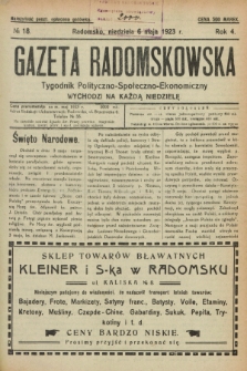 Gazeta Radomskowska : tygodnik polityczno-społeczno-ekonomiczny. R.4, № 18 (6 maja 1923)