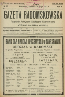 Gazeta Radomskowska : tygodnik polityczno-społeczno-ekonomiczny. R.4, № 20 (20 maja 1923)