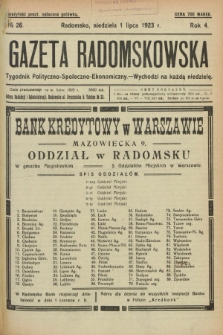 Gazeta Radomskowska : tygodnik polityczno-społeczno-ekonomiczny. R.4, № 26 (1 lipca 1923)