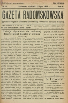 Gazeta Radomskowska : tygodnik polityczno-społeczno-ekonomiczny. R.4, № 28 (15 lipca 1923)
