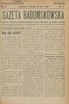 Gazeta Radomskowska : tygodnik polityczno-społeczno-ekonomiczny. R.4, № 29 (22 lipca 1923)