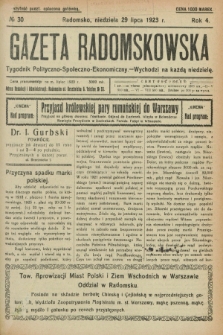 Gazeta Radomskowska : tygodnik polityczno-społeczno-ekonomiczny. R.4, № 30 (29 lipca 1923)