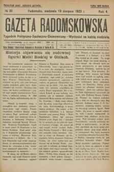 Gazeta Radomskowska : tygodnik polityczno-społeczno-ekonomiczny. R.4, № 33 (19 sierpnia 1923)