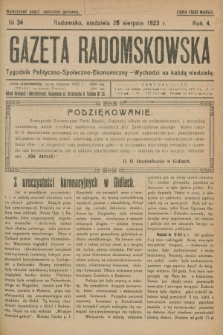 Gazeta Radomskowska : tygodnik polityczno-społeczno-ekonomiczny. R.4, № 34 (26 sierpnia 1923)