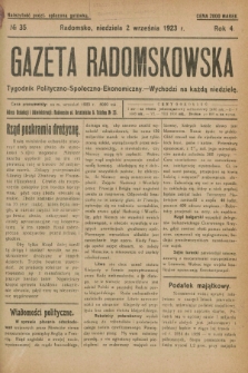 Gazeta Radomskowska : tygodnik polityczno-społeczno-ekonomiczny. R.4, № 35 (2 września 1923)
