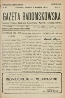 Gazeta Radomskowska : tygodnik polityczno-społeczno-ekonomiczny. R.4, № 37 (16 września 1923)