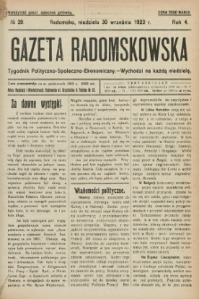 Gazeta Radomskowska : tygodnik polityczno-społeczno-ekonomiczny. R.4, № 39 (30 września 1923)