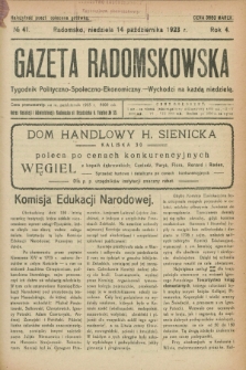 Gazeta Radomskowska : tygodnik polityczno-społeczno-ekonomiczny. R.4, № 41 (14 października 1923)